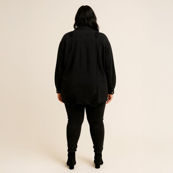 A500 • Distressed Black Button-Up Shacket - Picture 4 of 4